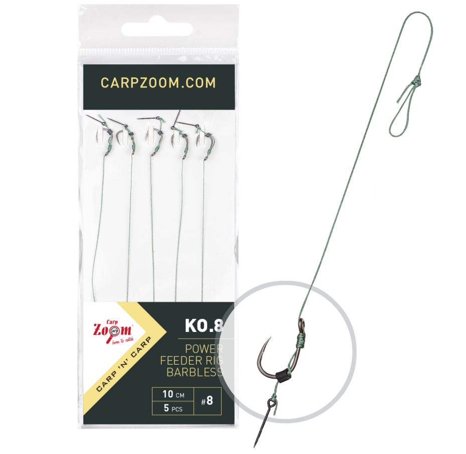 Carp Zoom Návazec FC Power Feeder Rig KO.8 - 5 ks/10 cm/0,18mm/vel.8